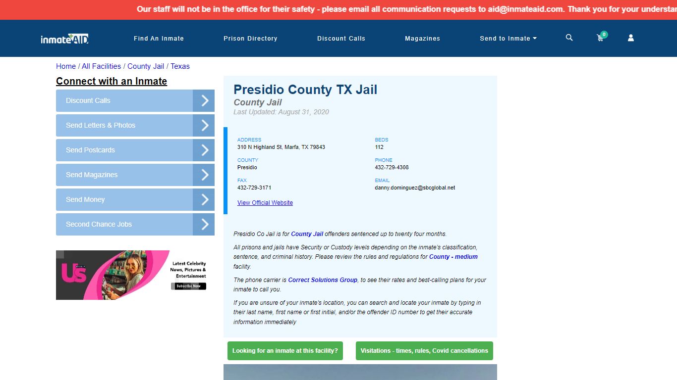 Presidio County TX Jail - Inmate Locator - Marfa, TX